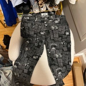 Reformation newsprint top and jeans